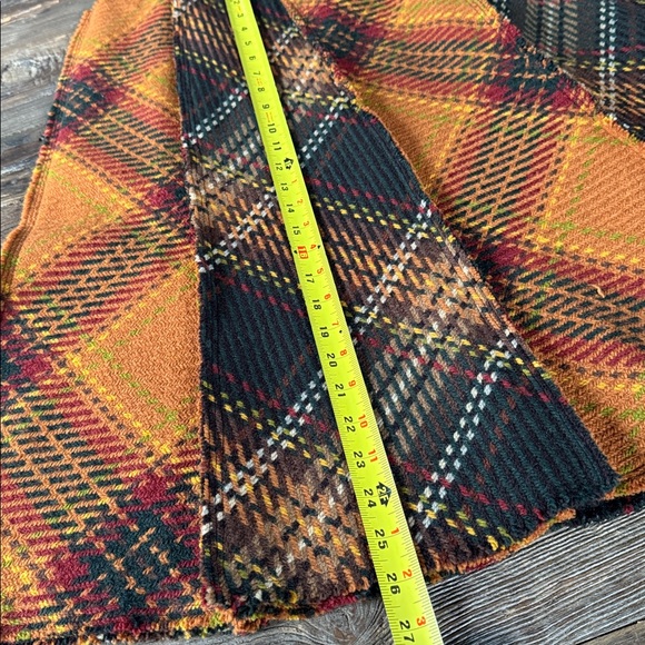Anne Klein patchwork Plaid A-Line Skirt Orange Black tartan plaid wool size 12 - Picture 4 of 7